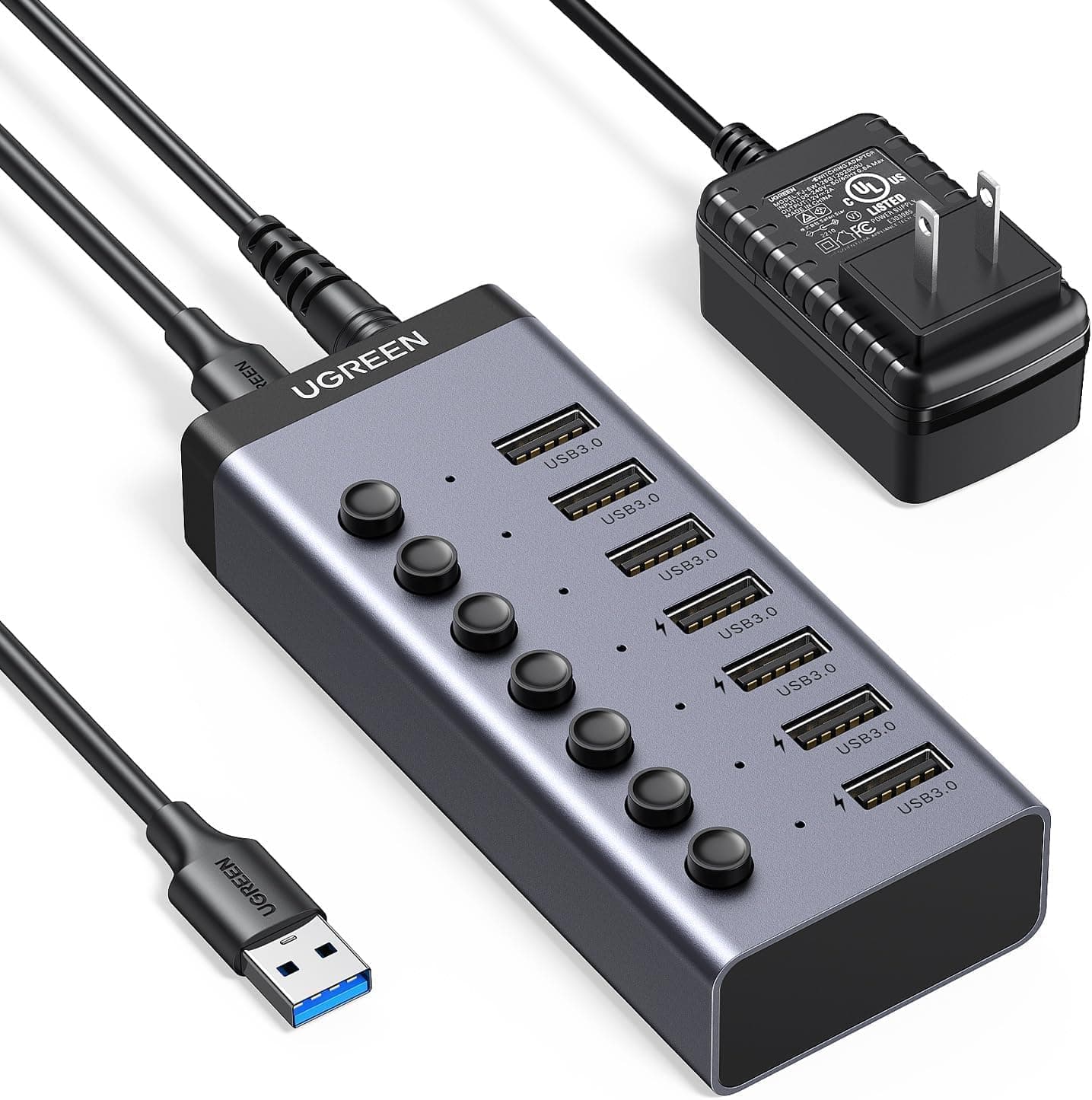 موزع USB 3.0 يعمل بالطاقة من يوجرين محول يو اس بي 7