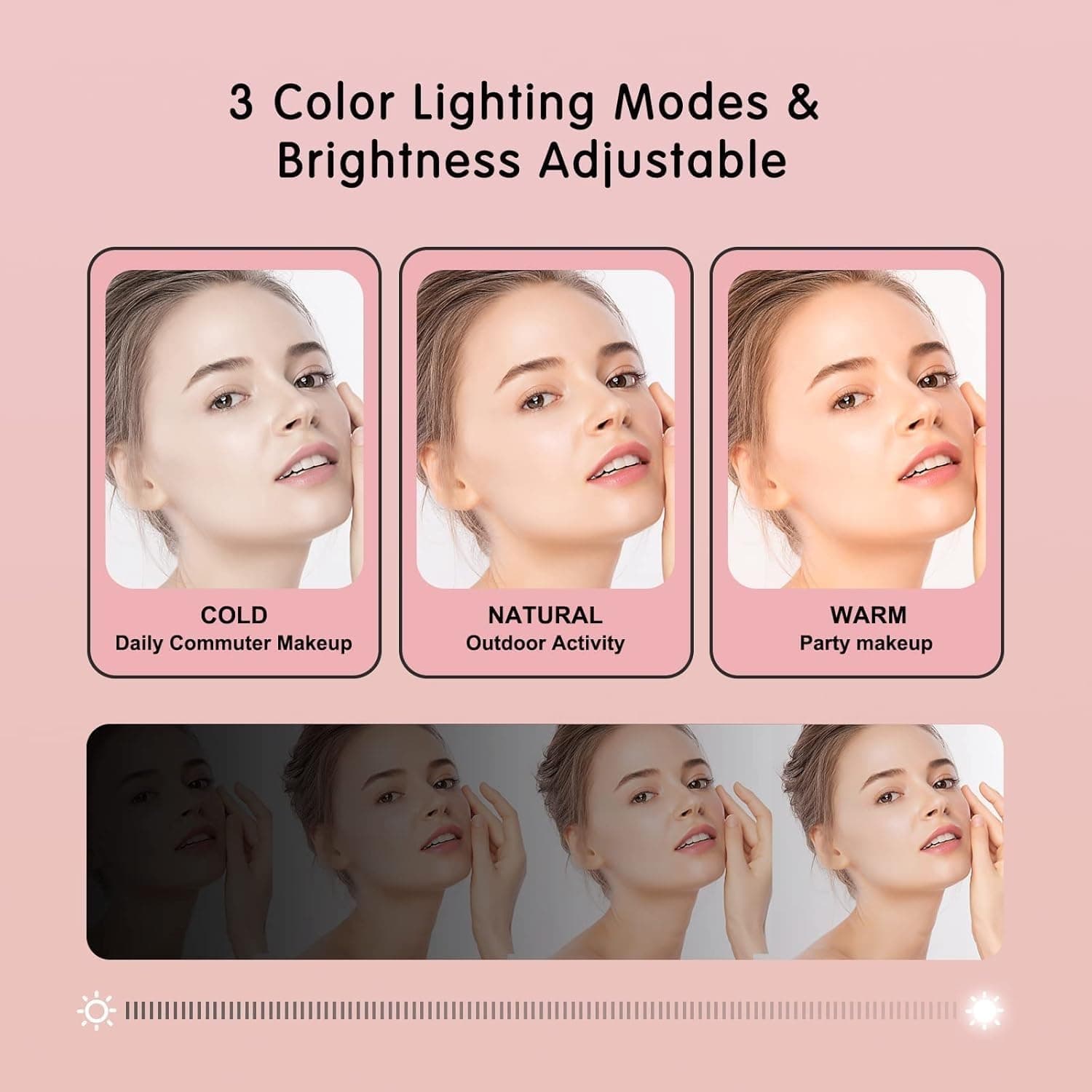 مراة مكياج مع اضواء، مراة فانيتي LED ثلاثية الجوانب مع