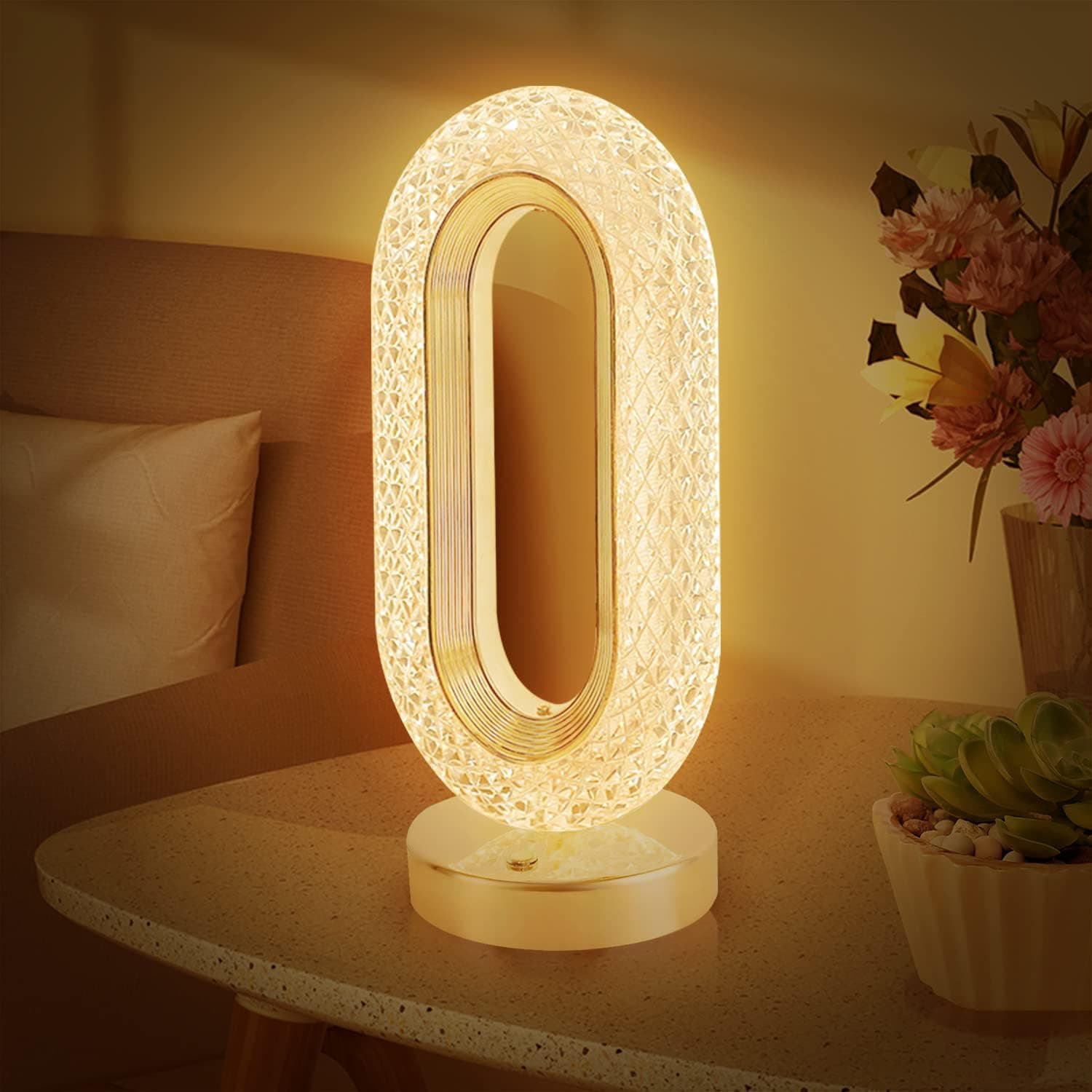 مصباح طاولة كريستال USB إضاءة ليد للتحكم باللمس مع 3