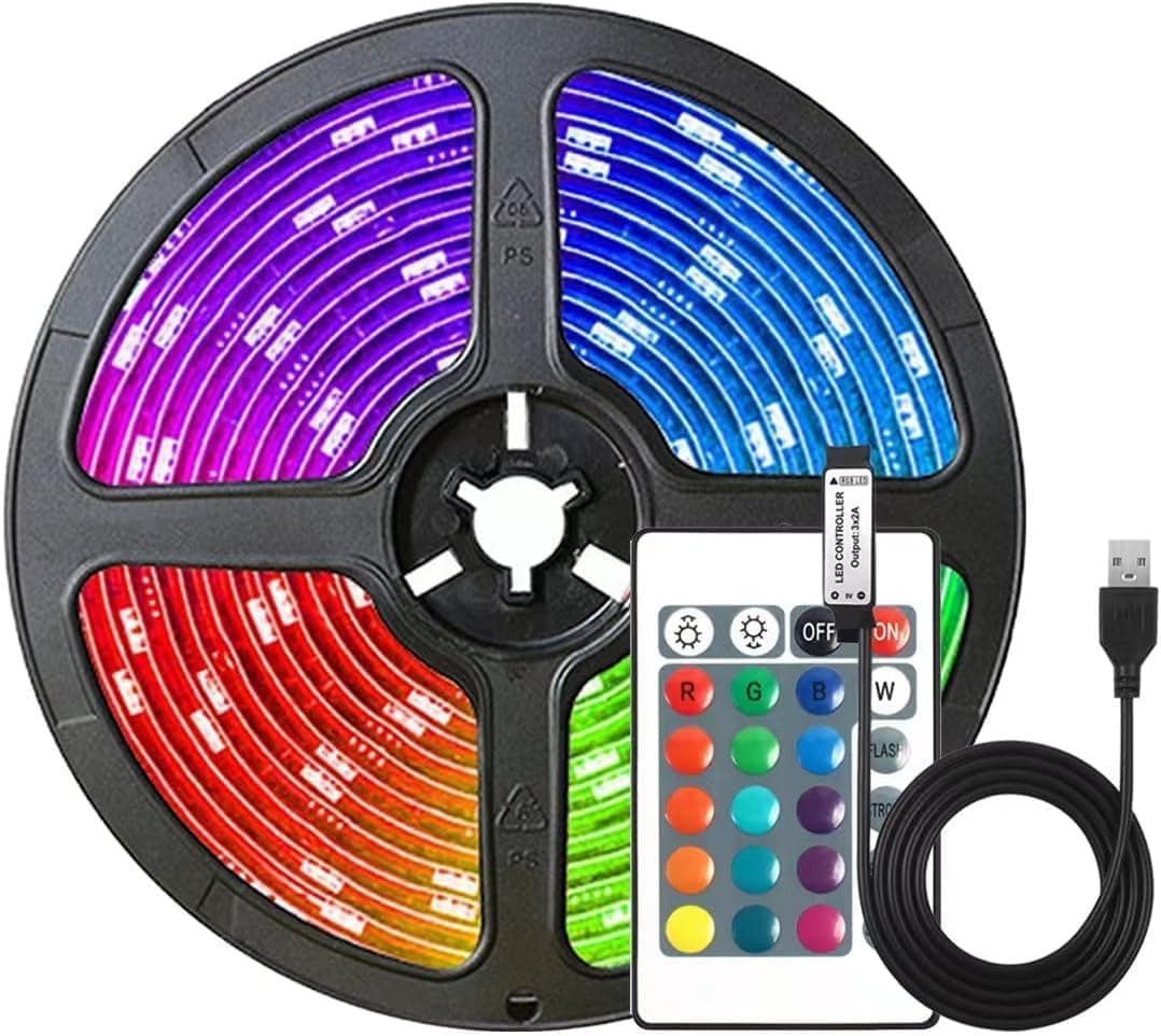 شريط اضاءة LED RGB يعمل بمنفذ USB، جهاز تحكم عن بعد بـ
