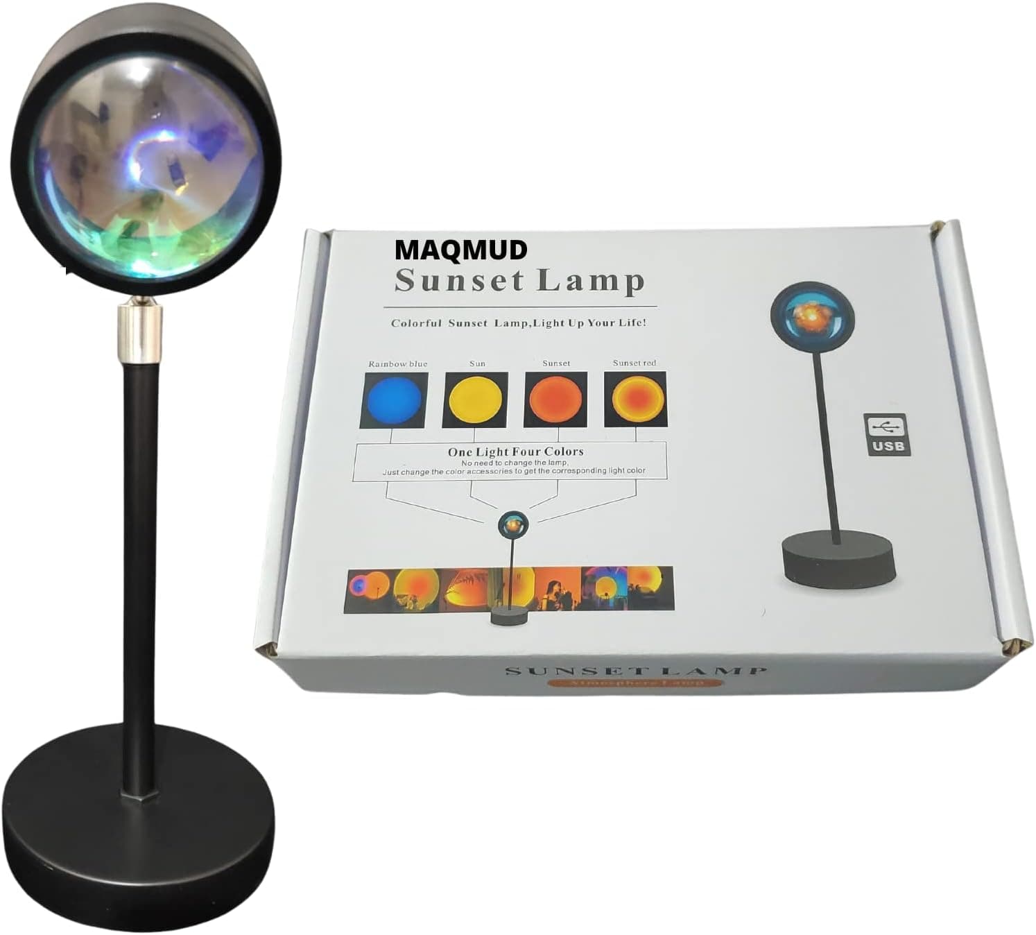 مصباح إسقاط LED لمشهد غروب الشمس بـ16 لون ودوران 180