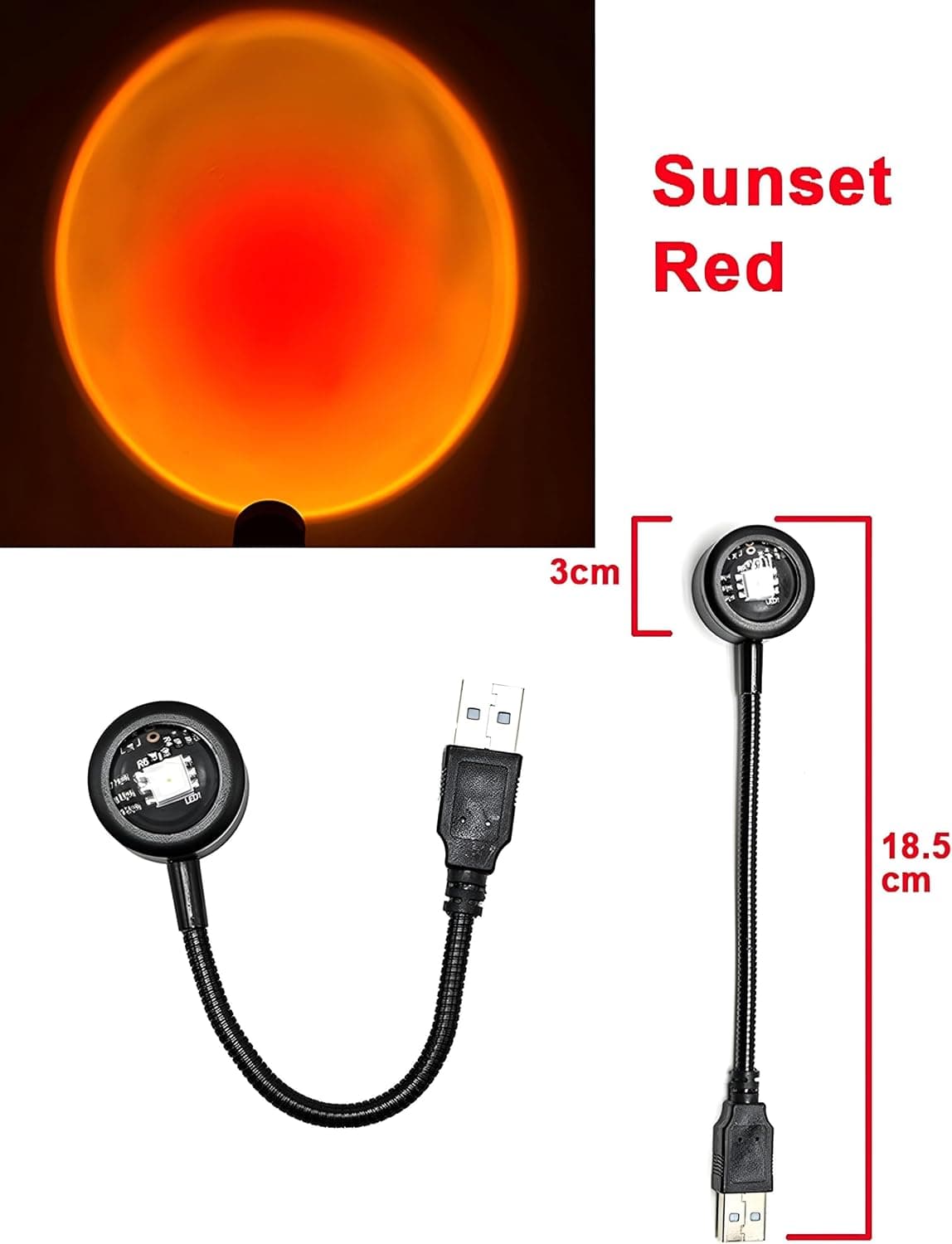 مصباح عرض غروب الشمس بمنفذ USB - ضوء ليلي LED دائري