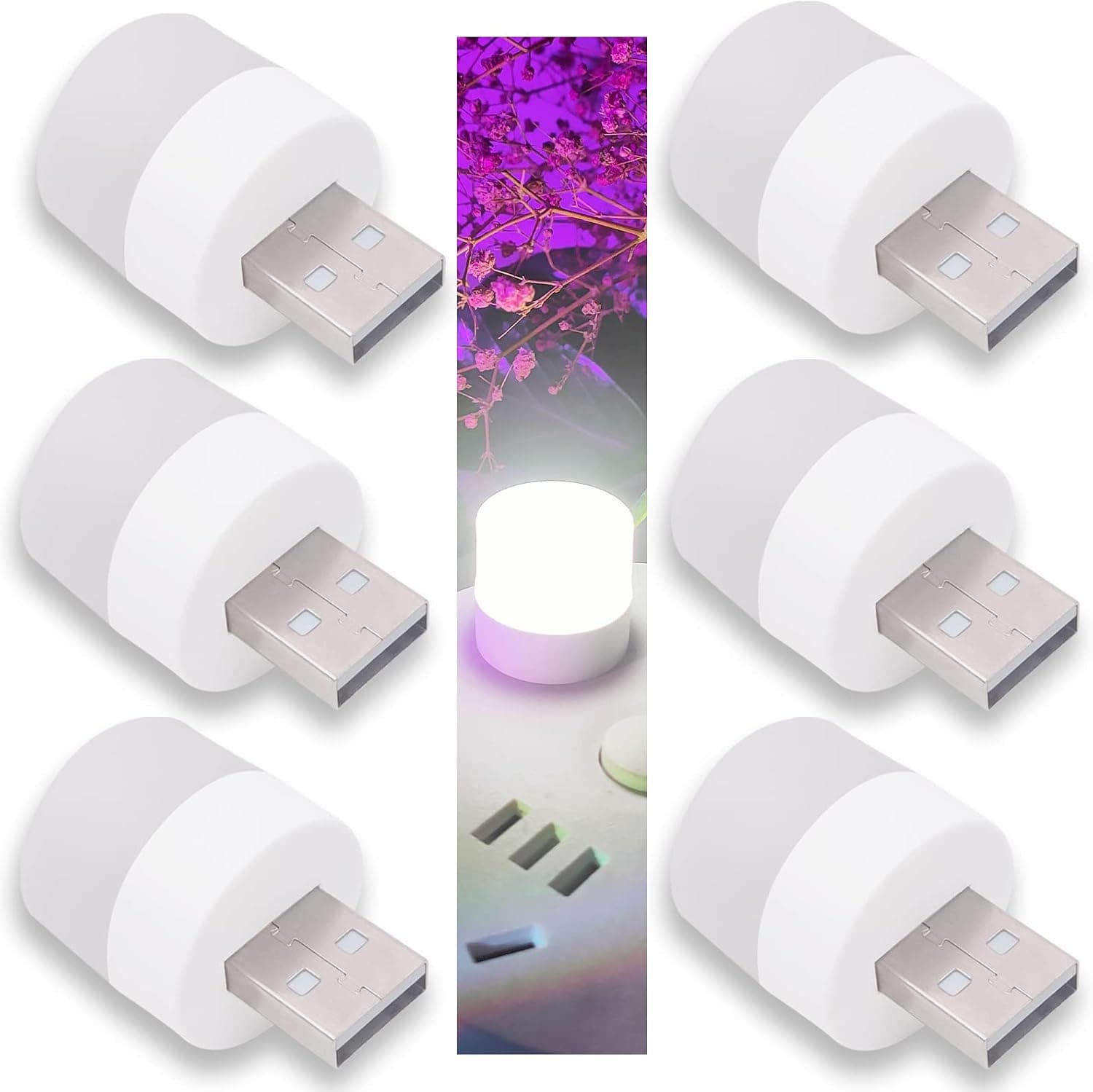 مصباح ليلي صغير محمول بمنفذ USB للأطفال من 6 قطع بلون